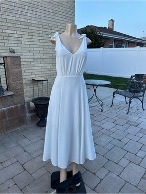Betsey Johnson Dress Womens White V-Neck Sleeveless Flowy Tie Shoulder